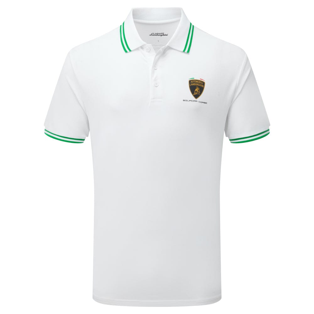 Automobili Lamborghini Squadra Corse Men's Travel Polo Shirt - Orange/White/Green Polos Automobili Lamborghini 