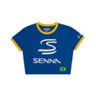 Ayrton Senna F1 Women's Legacy Crop T-Shirt - Blue/Yellow T-shirts Ayrton Senna XXS Blue 