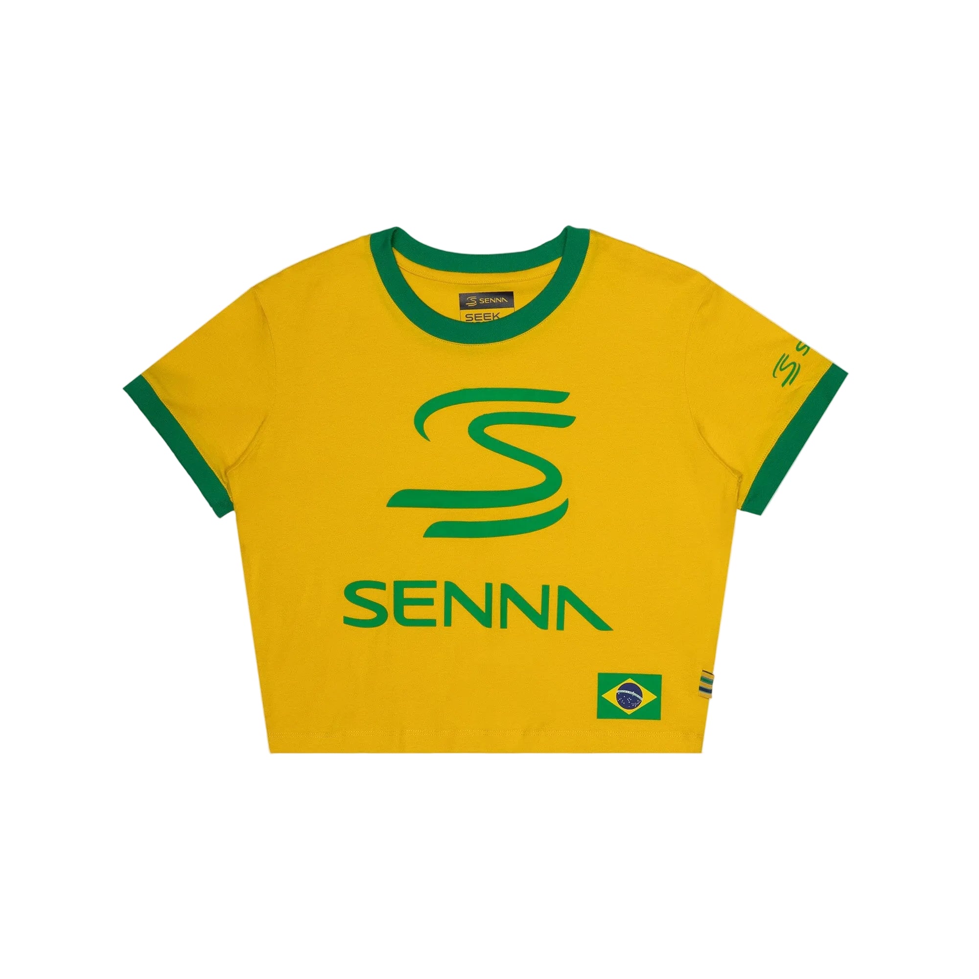 Ayrton Senna F1 Women's Legacy Crop T-Shirt - Blue/Yellow T-shirts Ayrton Senna XXS Yellow 
