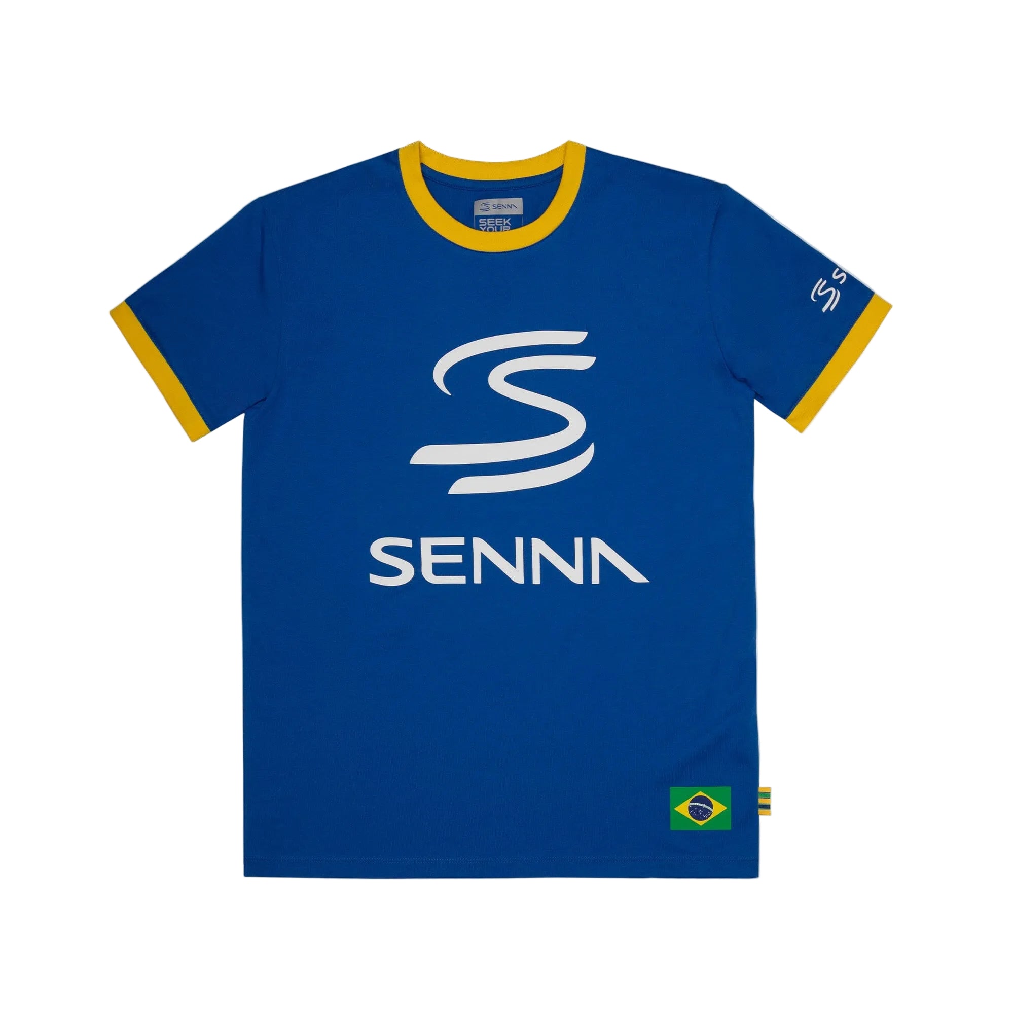 Ayrton Senna F1 Men's Legacy Logo T-Shirt - Blue/Yellow T-shirts Ayrton Senna XS Blue 
