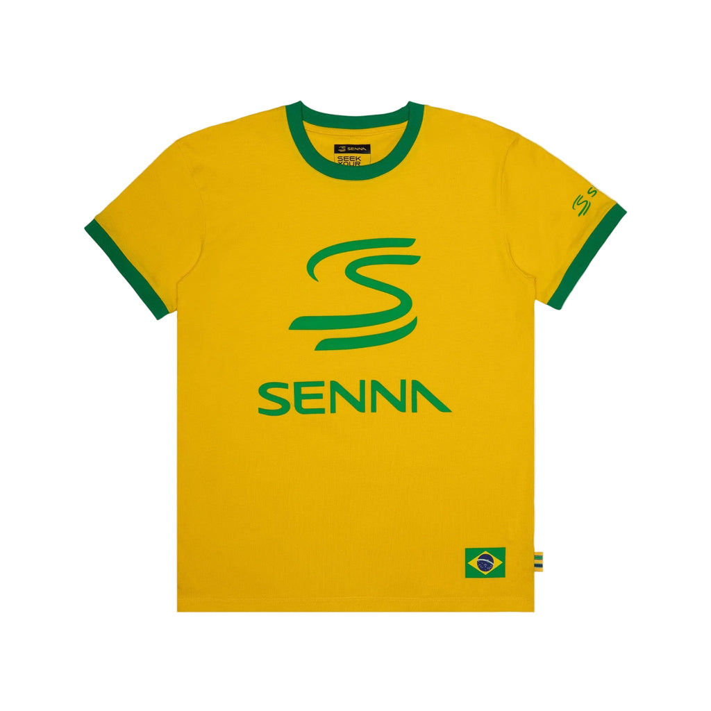 Ayrton Senna F1 Men's Legacy Logo T-Shirt - Blue/Yellow T-shirts Ayrton Senna XS Yellow 