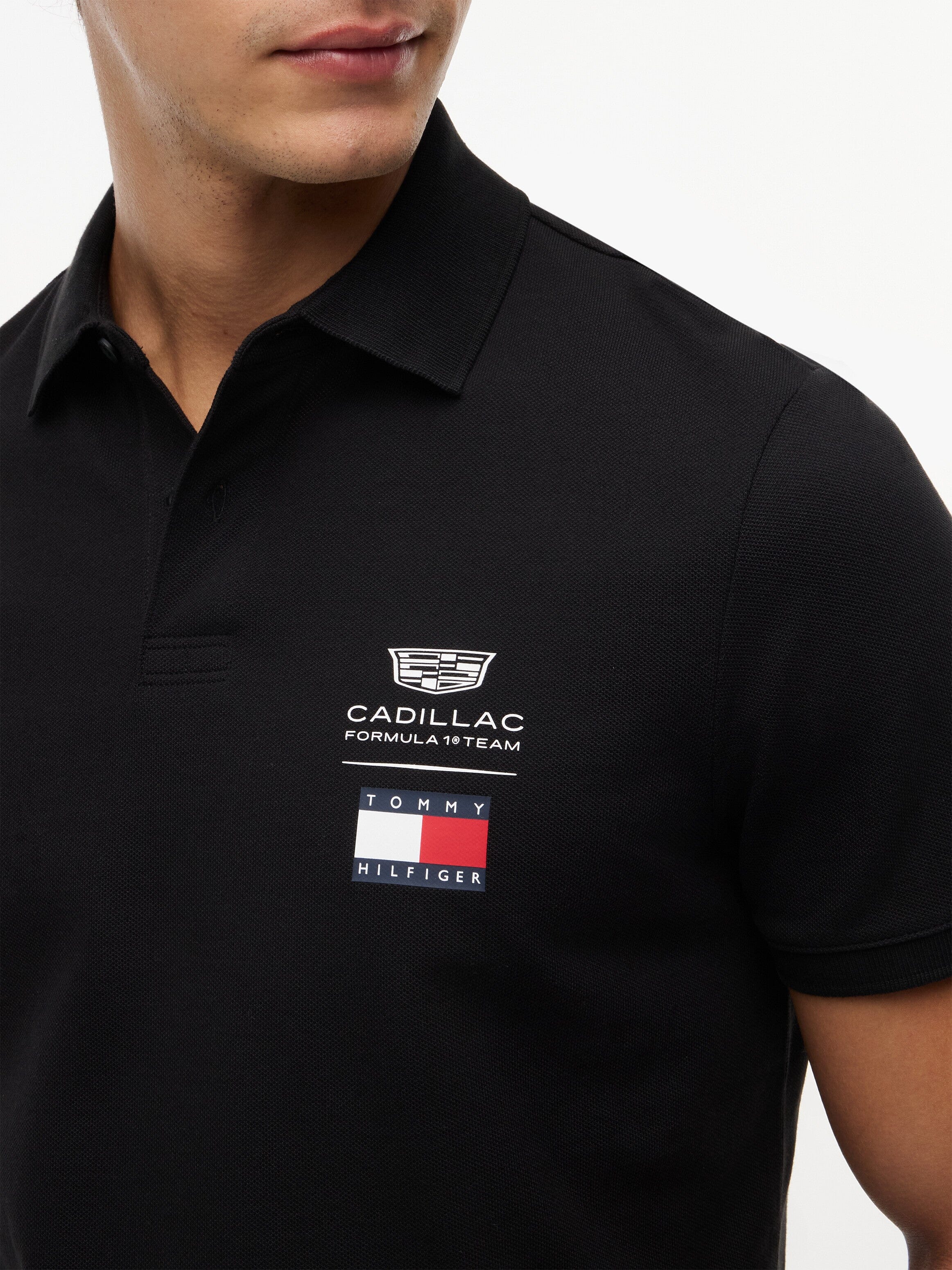 Cadillac F1 Small Logo Polo Shirt - Black/White Polos Cadillac F1 