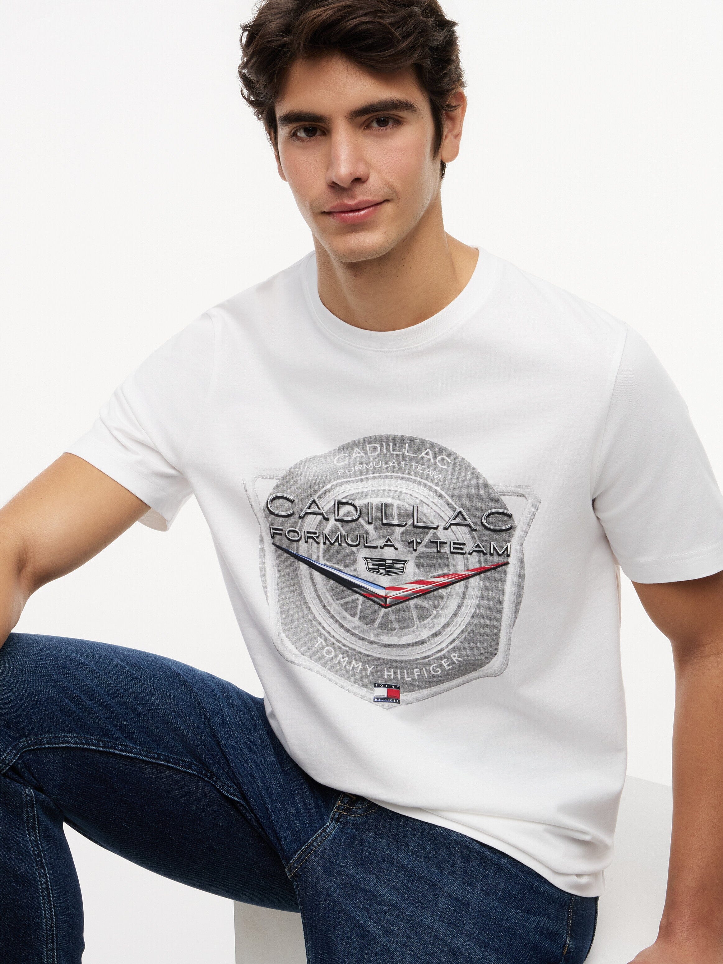 Cadillac F1 Tire Graphic T-Shirt - White T-shirts Cadillac F1 