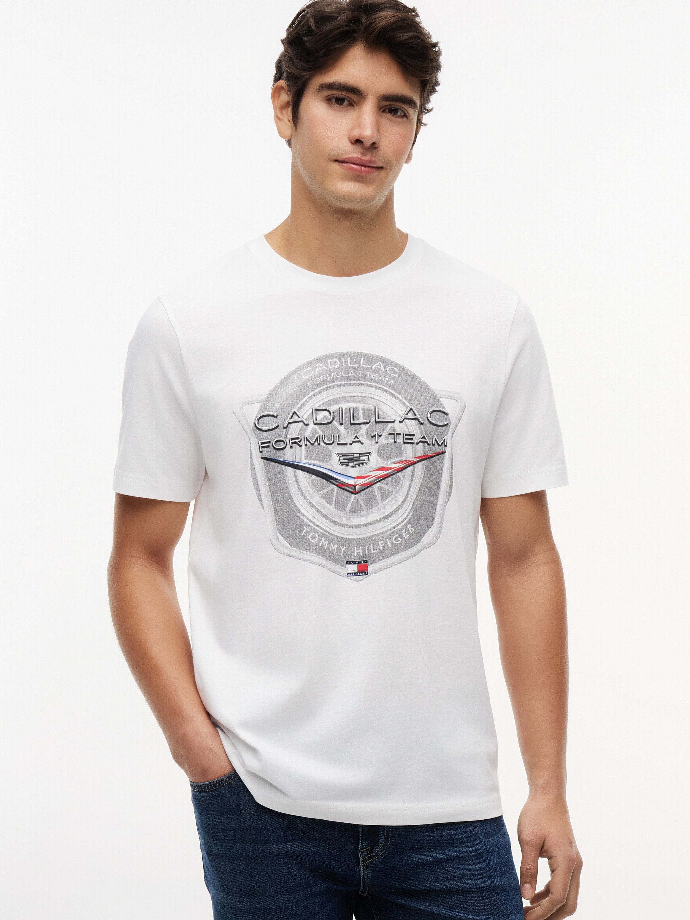 Cadillac F1 Tire Graphic T-Shirt - White T-shirts Cadillac F1 