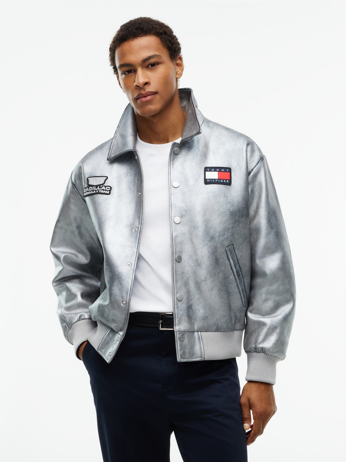 Cadillac F1 Racing Varsity Leather Jacket - Chrome Jackets Cadillac F1 