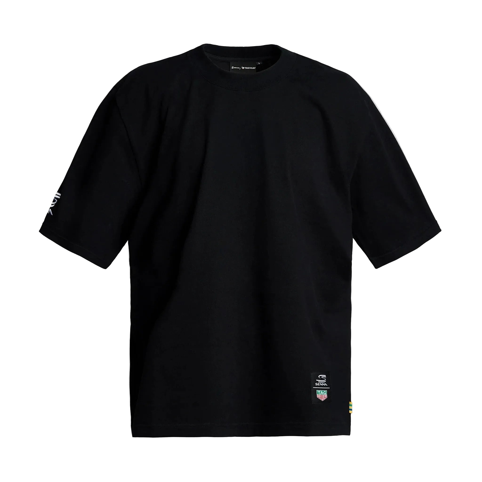 Ayrton Senna F1 x Tag Heuer Oversized Badge T-Shirt - White/Black T-shirts Ayrton Senna XS Black 