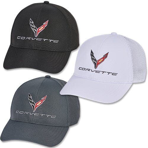 Corvette Perforated Performance Baseball Hat - Black/White/Grey Hats Corvette 