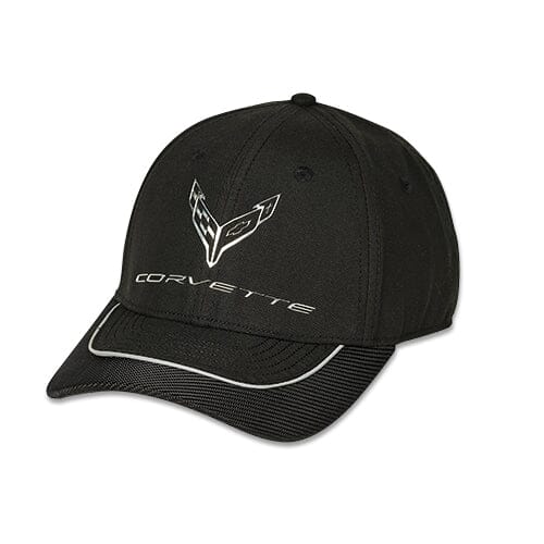 Corvette Metallic Chrome Emblem Baseball Hat -Black Hats Corvette 