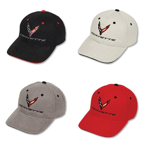 Corvette Structured Contrast Baseball Hat -Black/Light Grey/Dark Grey/Red Hats Corvette 