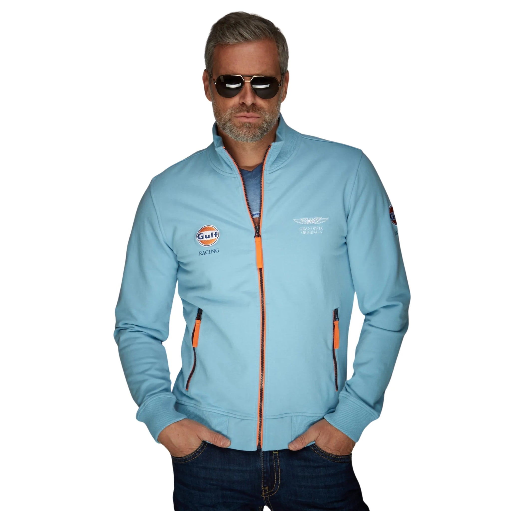 GrandPrix Originals Men's Gulf Raceway Cotton Zip Jacket - Blue GrandPrix Originals Men's Gulf Raceway Cotton Zip Jacket - Blue