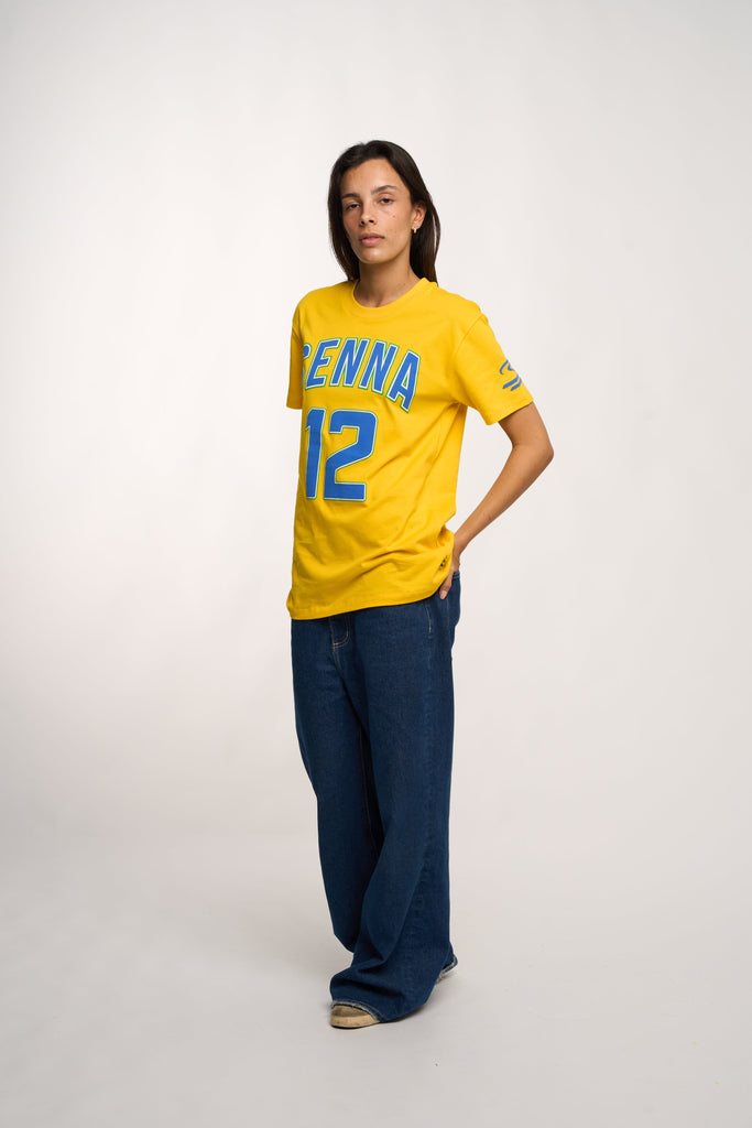 Ayrton Senna F1 Collegiate T-Shirt - Blue/Yellow T-shirts Ayrton Senna 