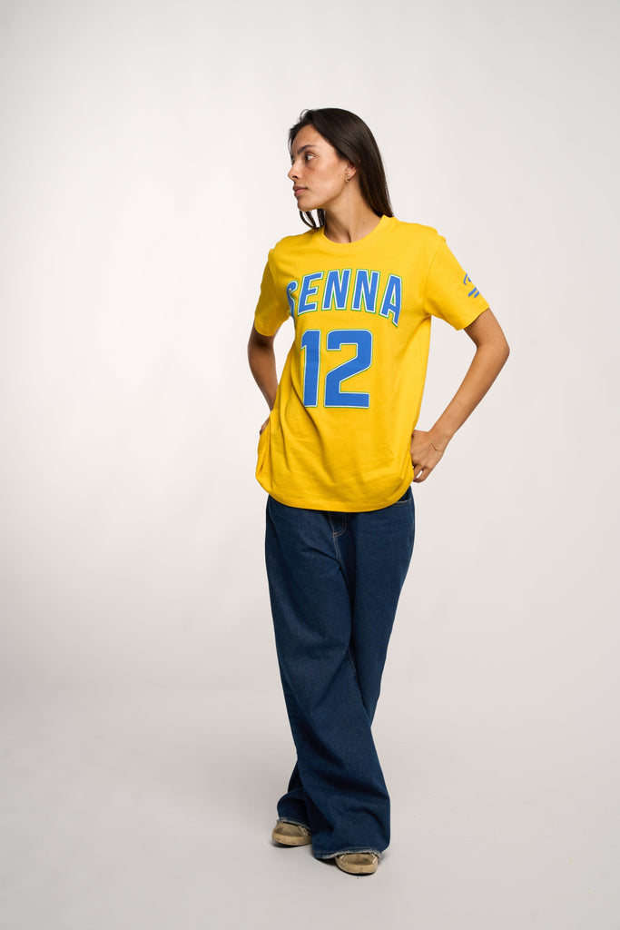 Ayrton Senna F1 Collegiate T-Shirt - Blue/Yellow T-shirts Ayrton Senna 