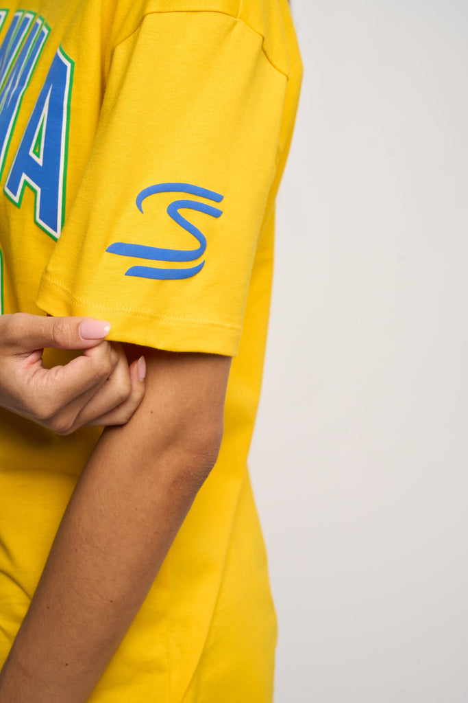 Ayrton Senna F1 Collegiate T-Shirt - Blue/Yellow T-shirts Ayrton Senna 