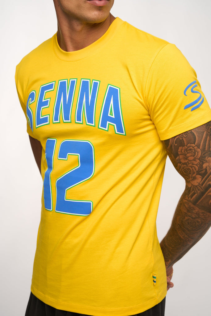 Ayrton Senna F1 Collegiate T-Shirt - Blue/Yellow T-shirts Ayrton Senna 