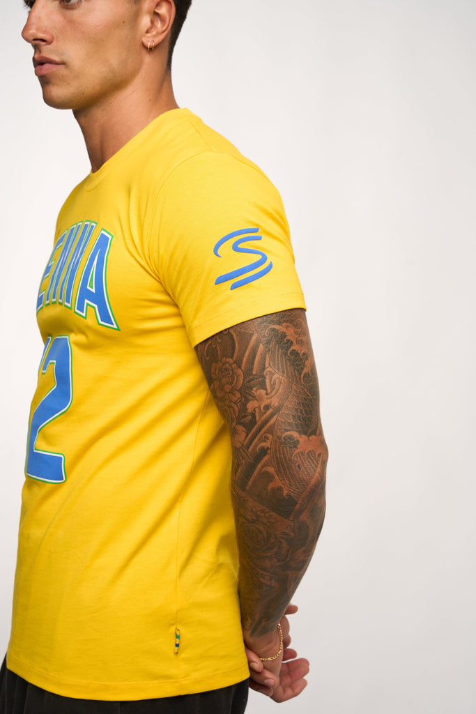 Ayrton Senna F1 Collegiate T-Shirt - Blue/Yellow T-shirts Ayrton Senna 