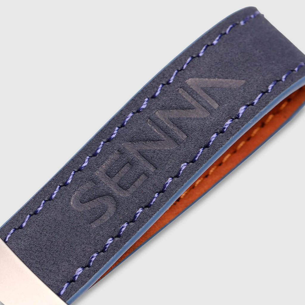 Ayrton Senna F1 Leather & Metal Keychain - Navy Keyrings Ayrton Senna 