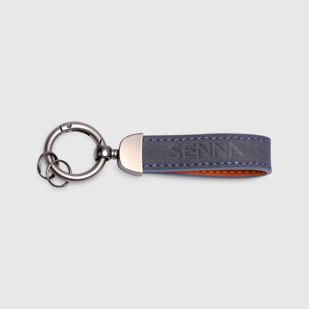 Ayrton Senna F1 Leather & Metal Keychain - Navy Keyrings Ayrton Senna 
