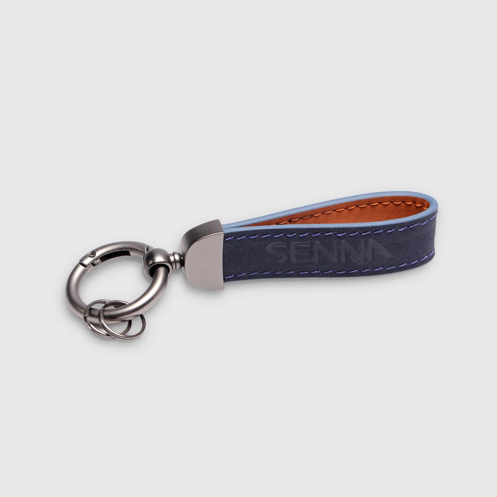 Ayrton Senna F1 Leather & Metal Keychain - Navy Keyrings Ayrton Senna 
