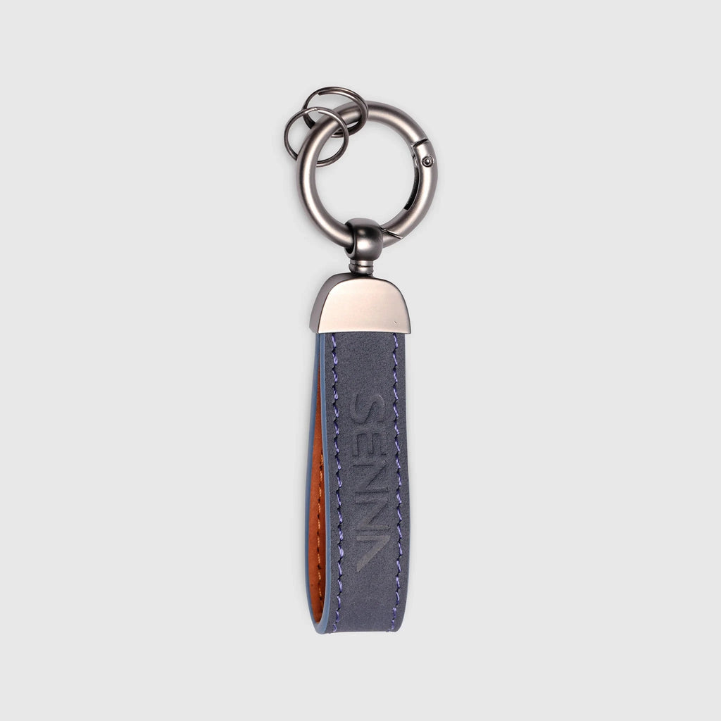 Ayrton Senna F1 Leather & Metal Keychain - Navy Keyrings Ayrton Senna 
