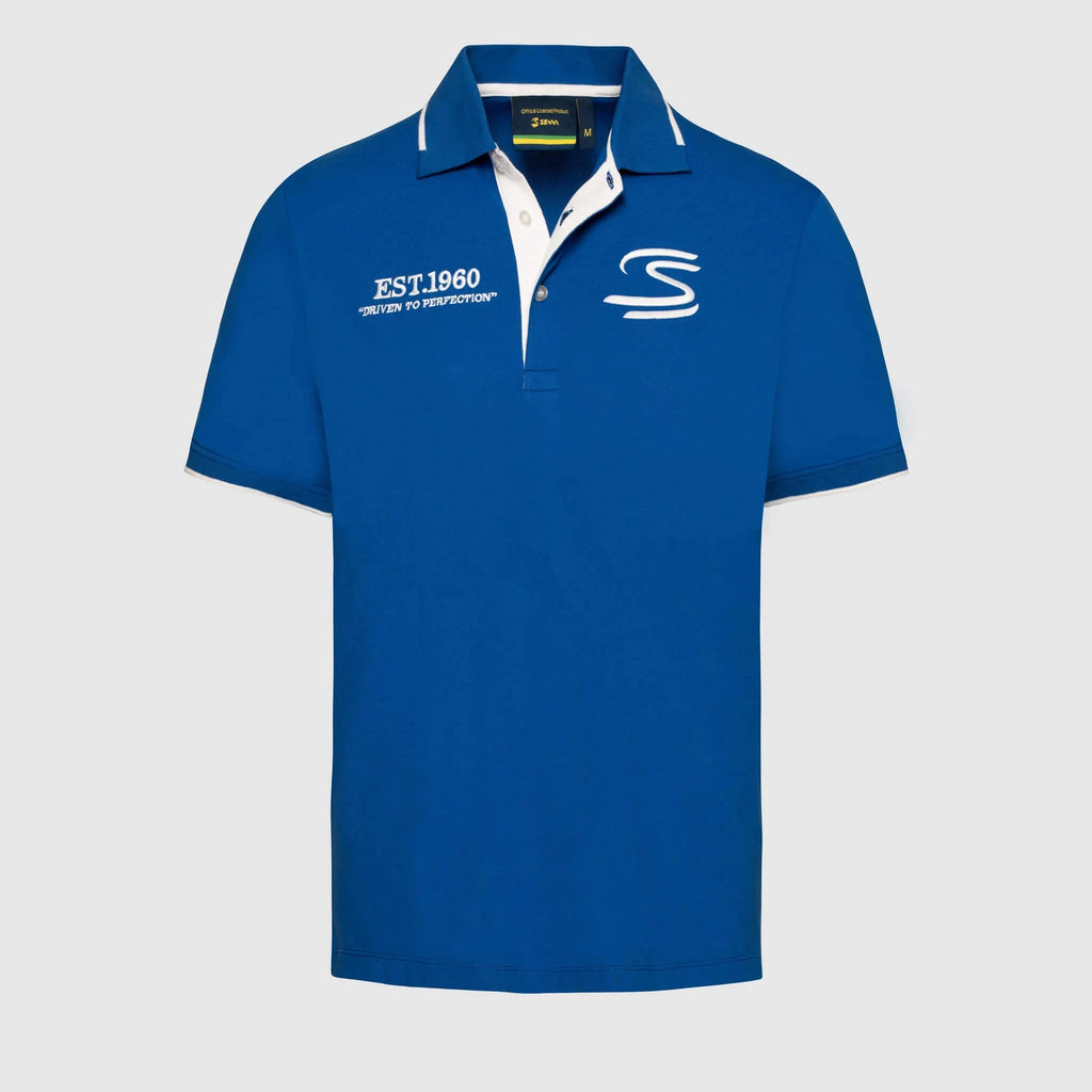 Ayrton Senna F1 Men's Est. 1960 Polo Shirt - Navy/Blue Polos Ayrton Senna XS Blue 