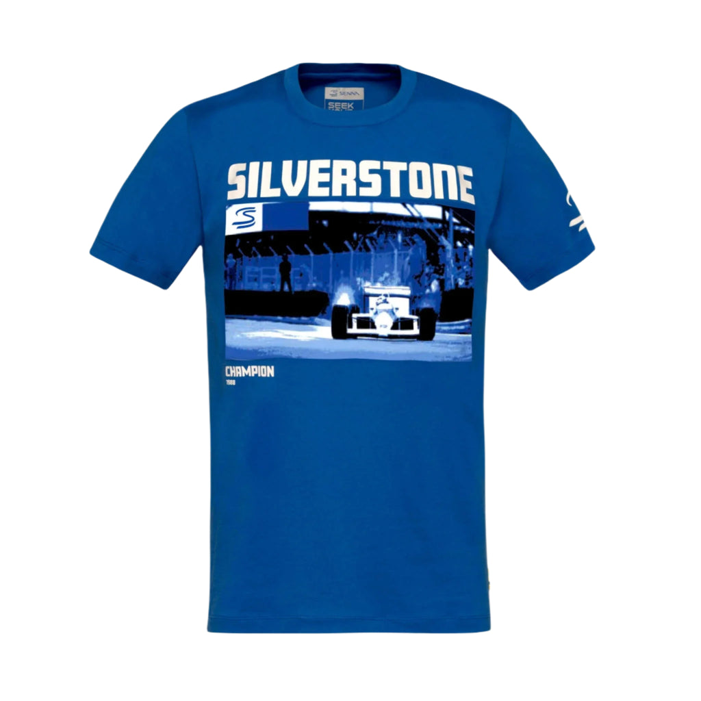 Ayrton Senna F1 Silverstone Circuit Graphic T-Shirt - Blue T-shirts Ayrton Senna 