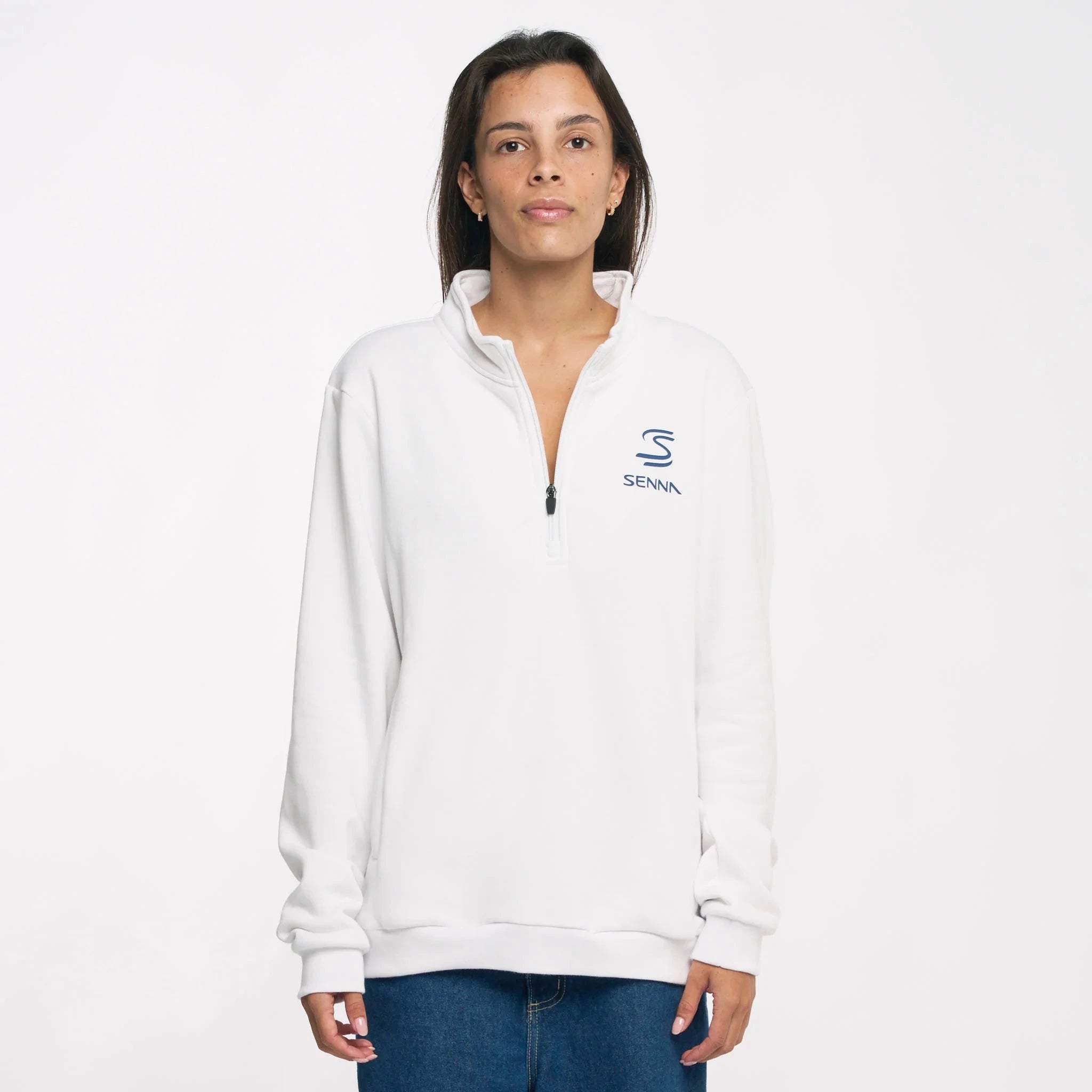 Ayrton Senna F1 Legacy 1/4 Zip Fleece - Navy/White – CMC Motorsports® Ayrton Senna F1 Legacy 1/4 Zip Fleece - Navy/White – CMC Motorsports®