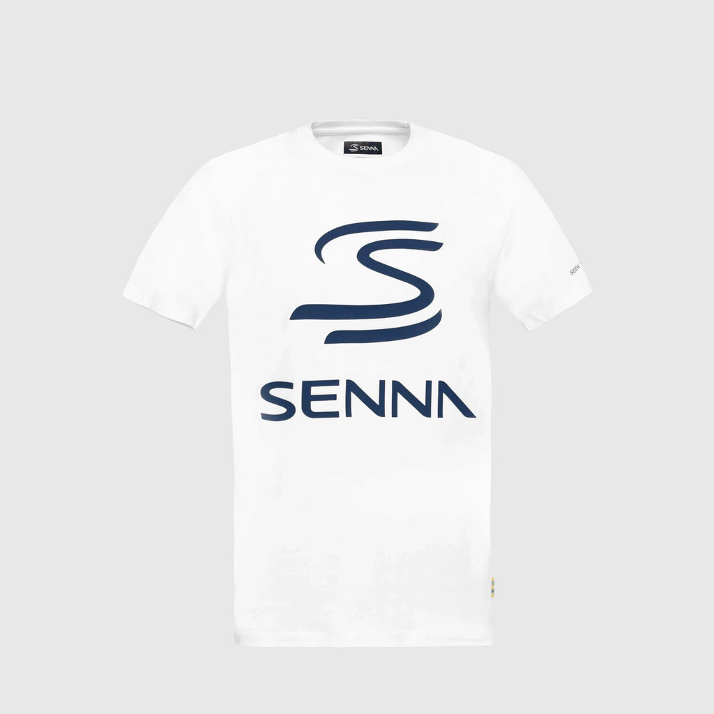 Ayrton Senna F1 Men's Legacy Logo T-Shirt - Navy/White/Gray Marble T-shirts Ayrton Senna XS White 