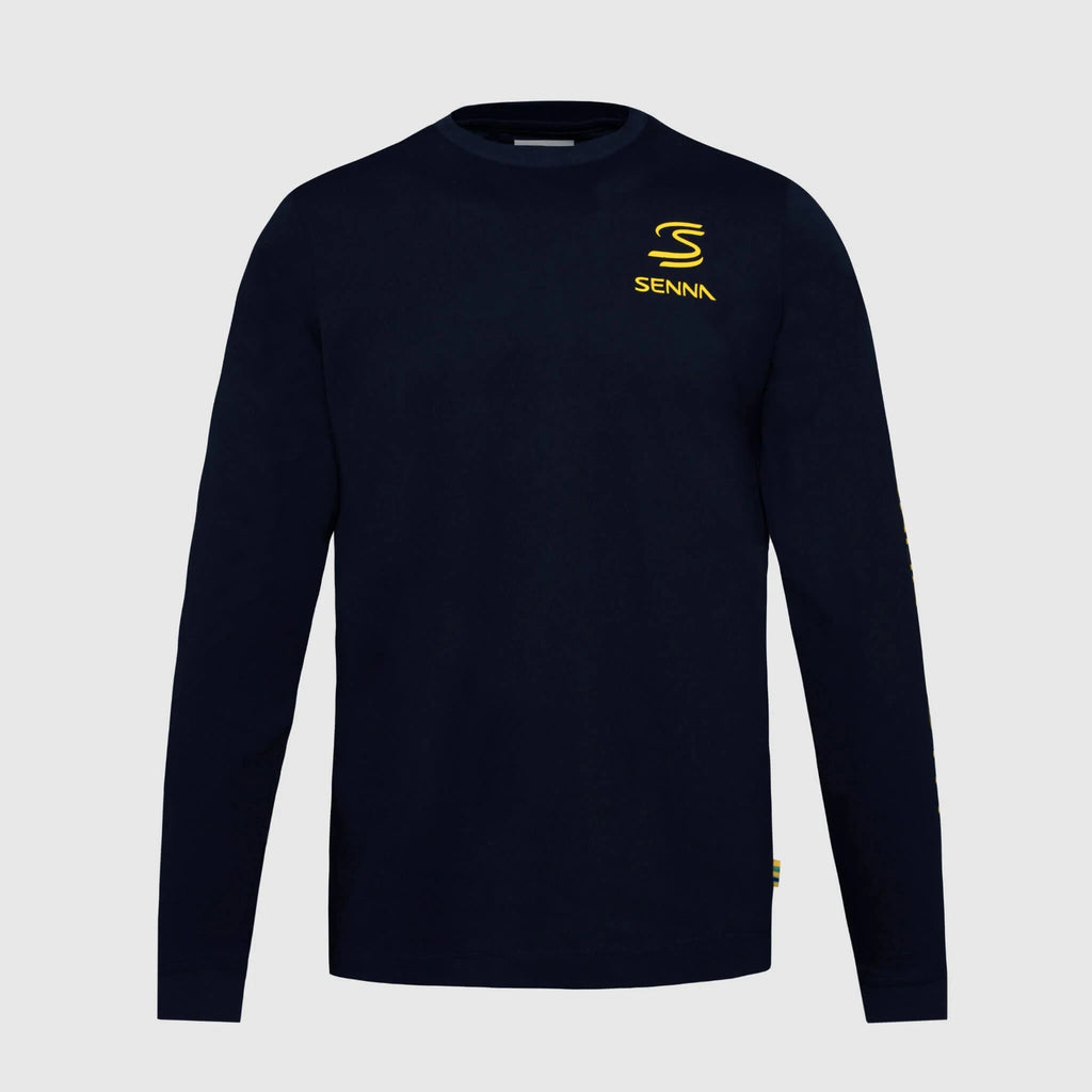 Ayrton Senna F1 Men's Legacy Long Sleeve T-Shirt - Navy/White T-shirts Ayrton Senna XS Navy 