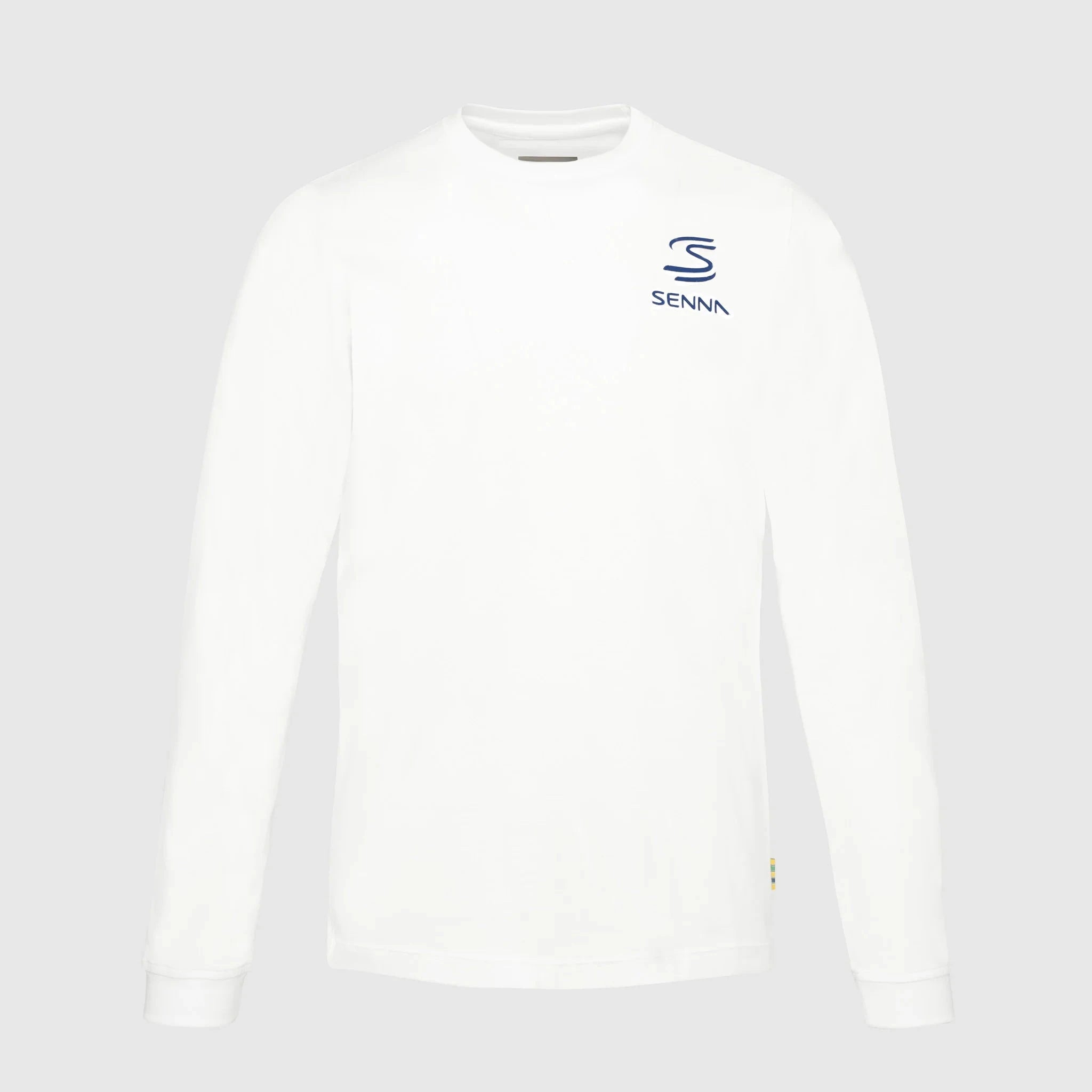 Ayrton Senna F1 Men's Legacy Long Sleeve T-Shirt - Navy/White T-shirts Ayrton Senna XS White 