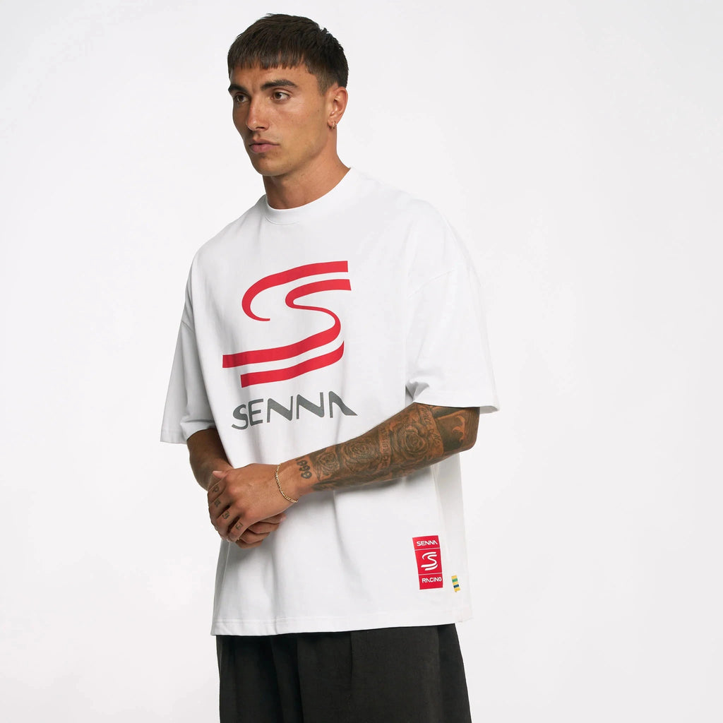 Ayrton Senna F1 Oversized Graphic T-Shirt - White T-shirts Ayrton Senna 
