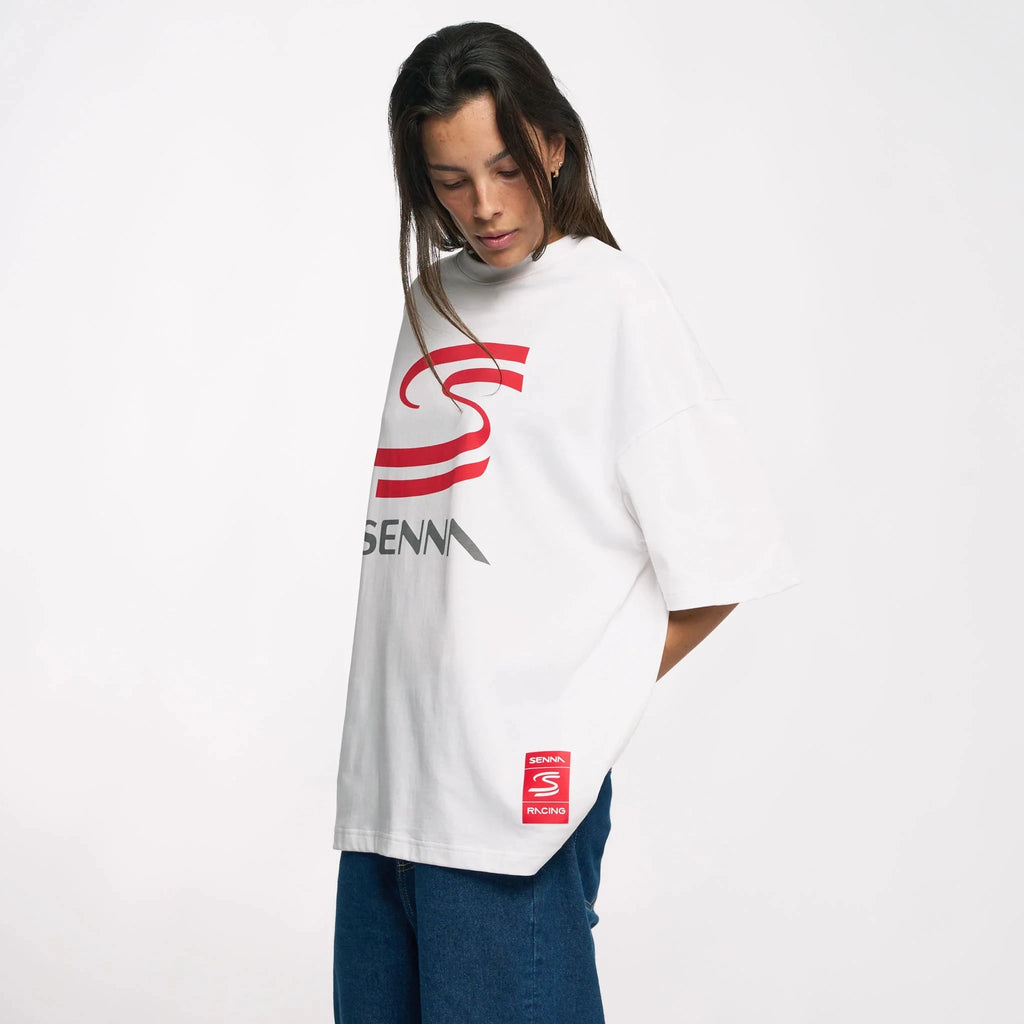 Ayrton Senna F1 Oversized Graphic T-Shirt - White T-shirts Ayrton Senna 