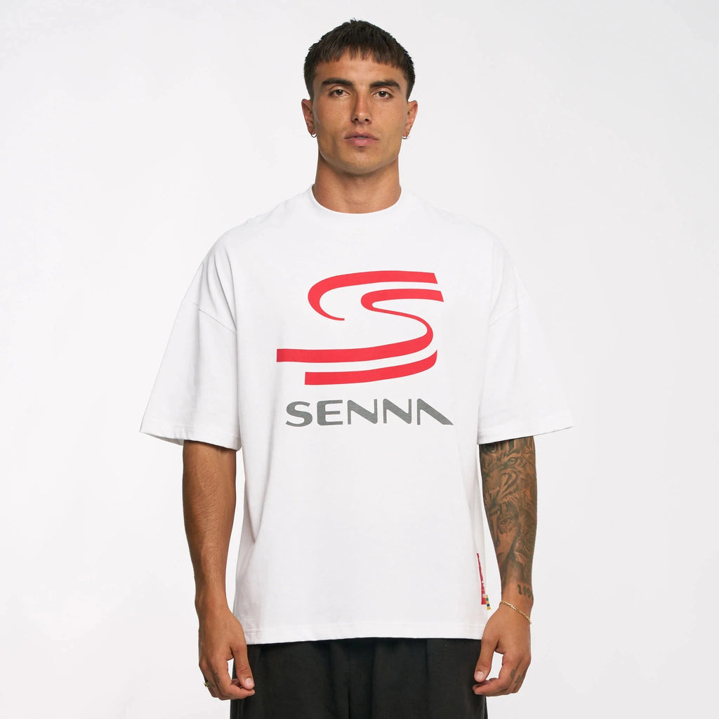 Ayrton Senna F1 Oversized Graphic T-Shirt - White T-shirts Ayrton Senna 