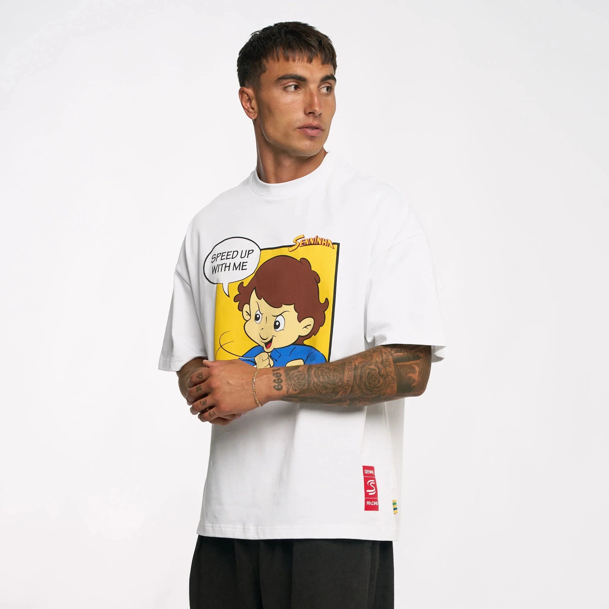 Ayrton Senna F1 Senninha Oversized Cartoon T-Shirt - White T-shirts Ayrton Senna 