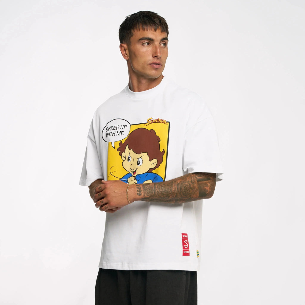 Ayrton Senna F1 Senninha Oversized Cartoon T-Shirt - White T-shirts Ayrton Senna 
