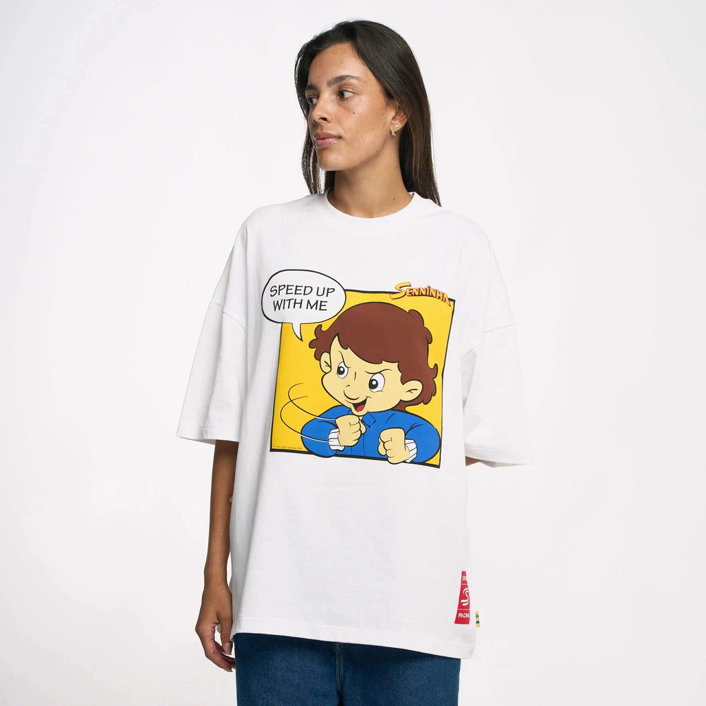 Ayrton Senna F1 Senninha Oversized Cartoon T-Shirt - White T-shirts Ayrton Senna 