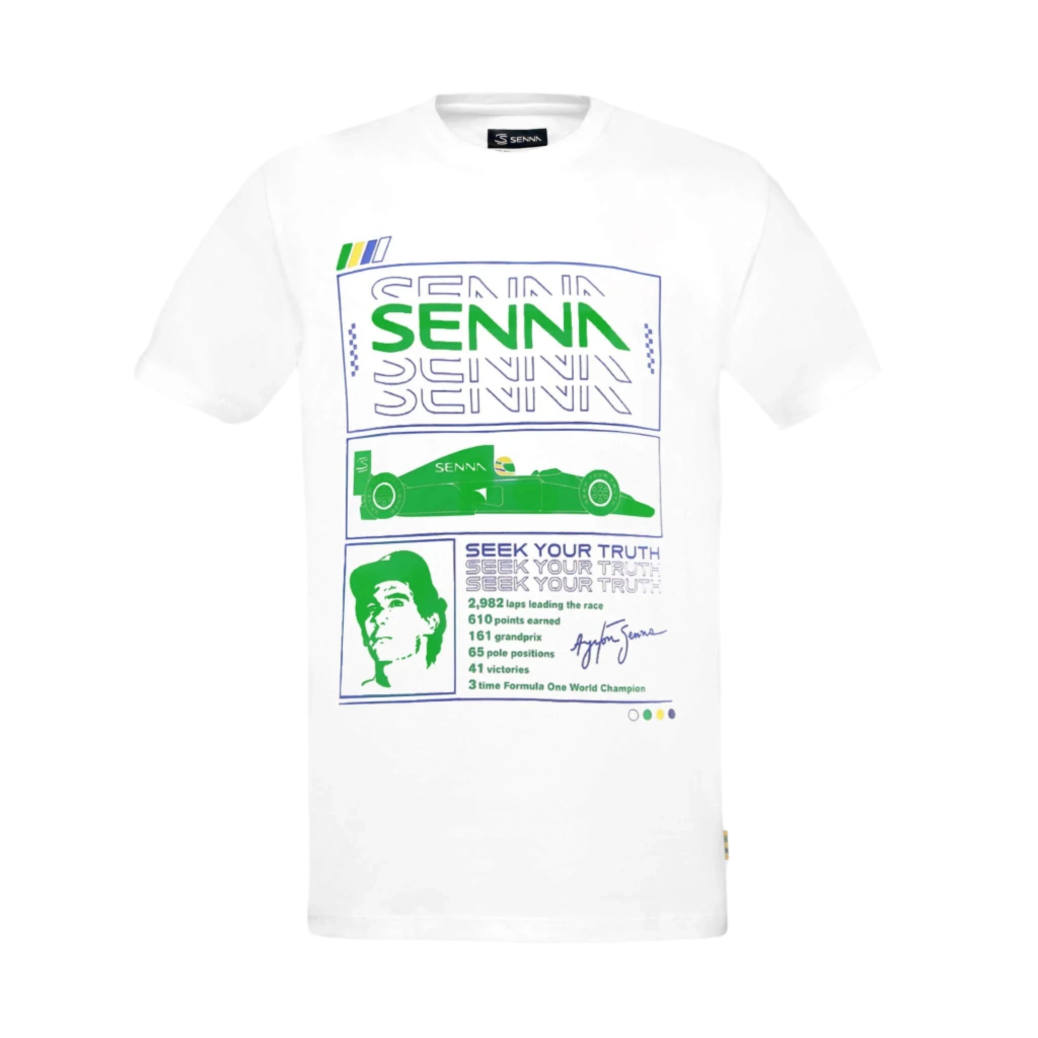 Ayrton Senna F1 Race T-Shirt - White/Yellow T-shirts Ayrton Senna XS White 