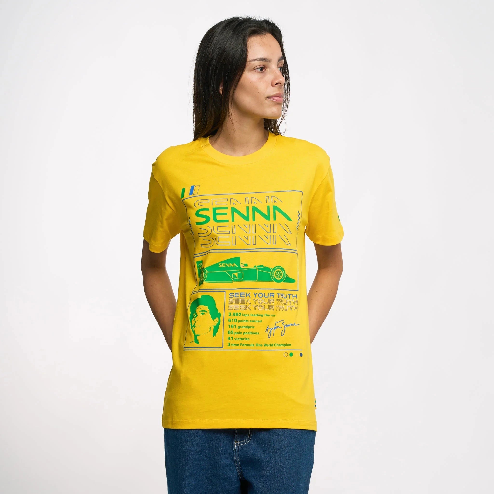 Ayrton Senna F1 Race T-Shirt - White/Yellow T-shirts Ayrton Senna 