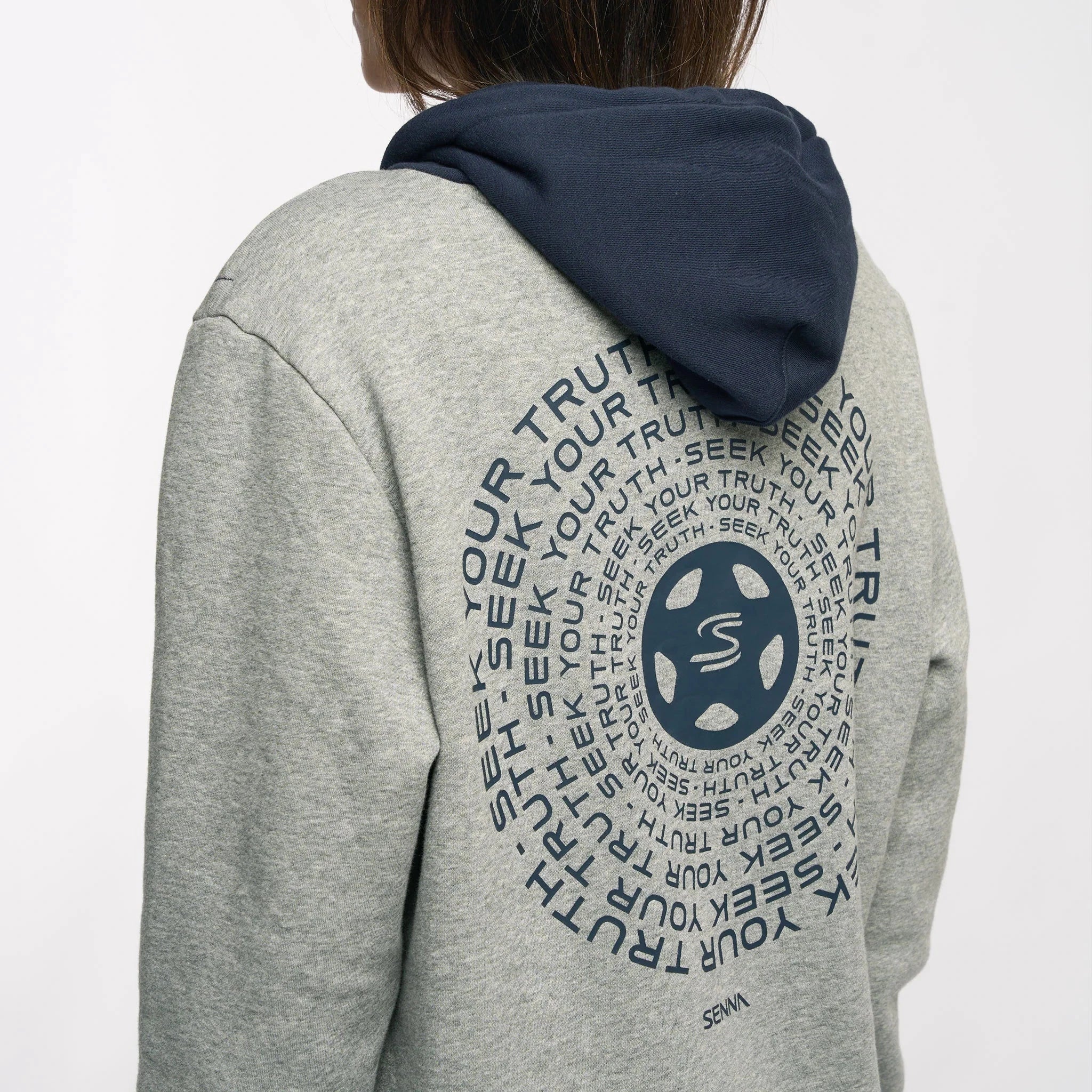 Ayrton Senna F1 Seek Your Truth Circle Hoodie - Gray Marle/Yellow Hoodies Ayrton Senna 