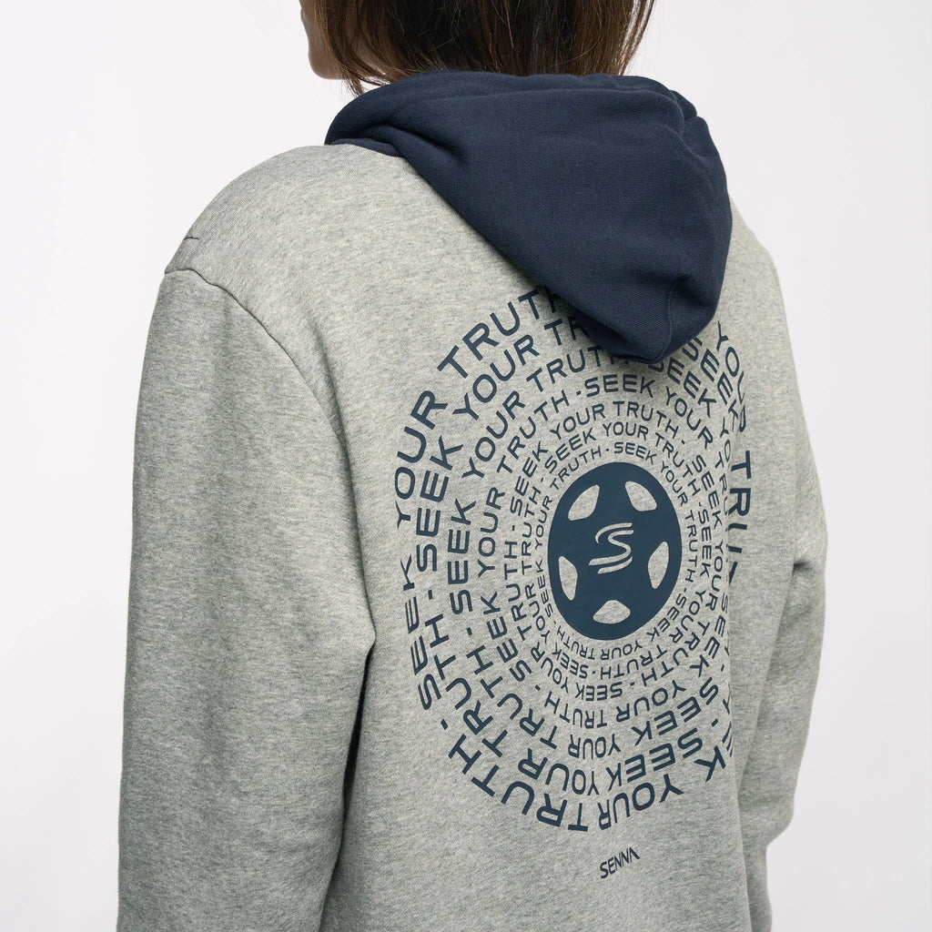 Ayrton Senna F1 Seek Your Truth Circle Hoodie - Gray Marle/Yellow Hoodies Ayrton Senna 