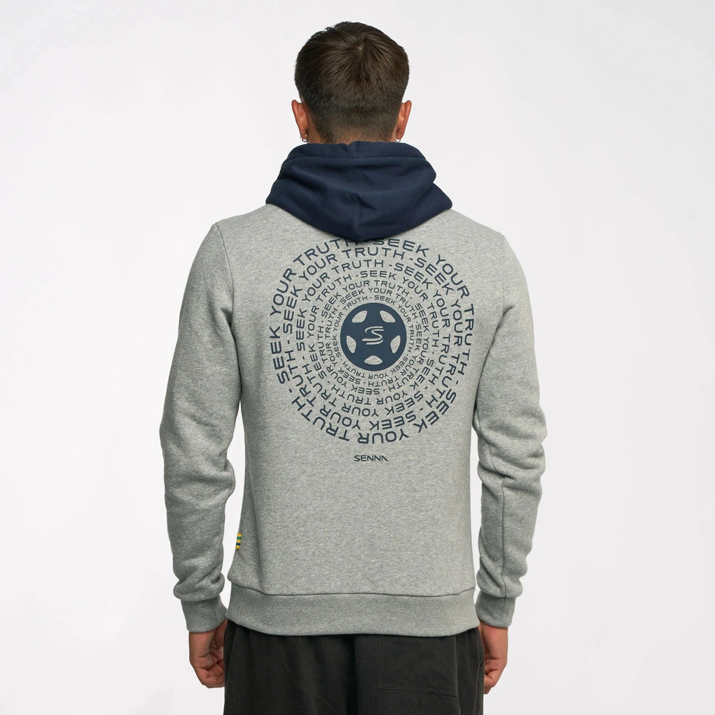 Ayrton Senna F1 Seek Your Truth Circle Hoodie - Gray Marle/Yellow Hoodies Ayrton Senna 