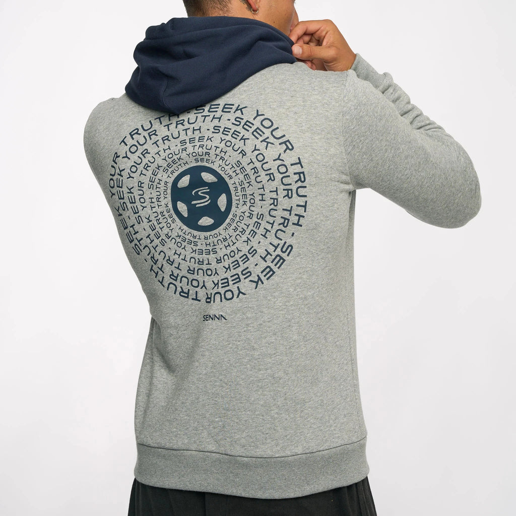 Ayrton Senna F1 Seek Your Truth Circle Hoodie - Gray Marle/Yellow Hoodies Ayrton Senna 