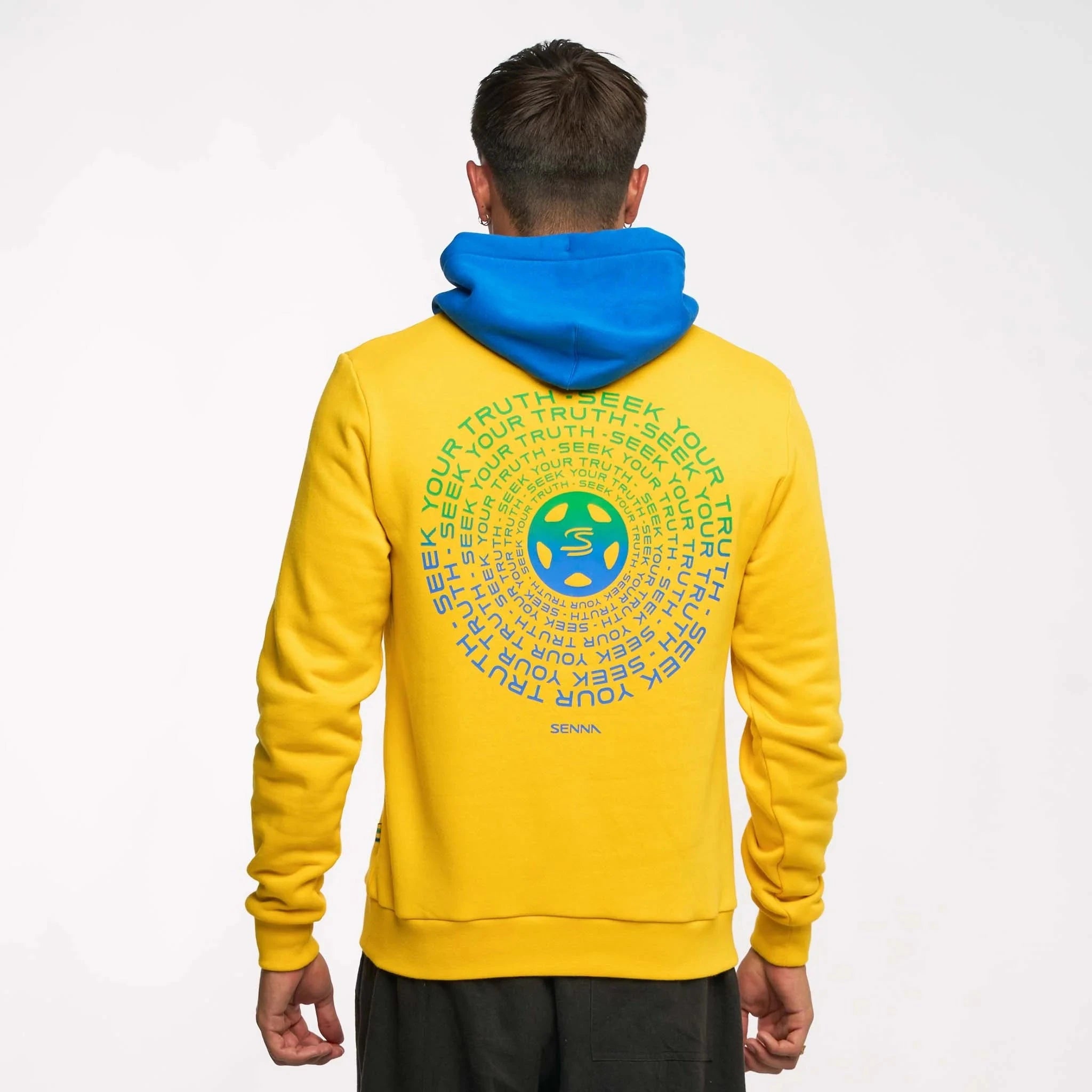 Ayrton Senna F1 Seek Your Truth Circle Hoodie - Gray Marle/Yellow Hoodies Ayrton Senna 