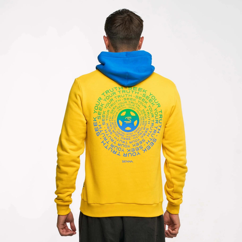 Ayrton Senna F1 Seek Your Truth Circle Hoodie - Gray Marle/Yellow Hoodies Ayrton Senna 
