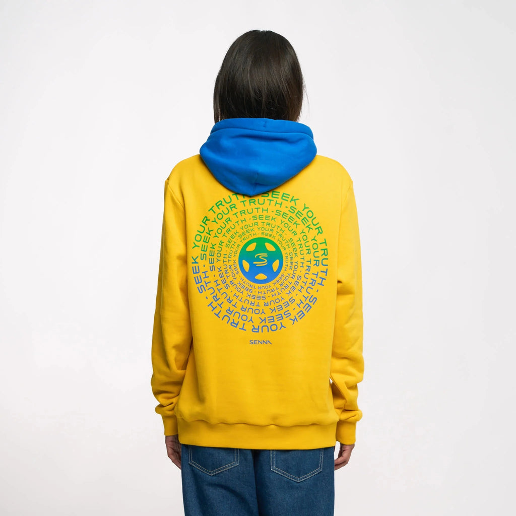 Ayrton Senna F1 Seek Your Truth Circle Hoodie - Gray Marle/Yellow Hoodies Ayrton Senna 