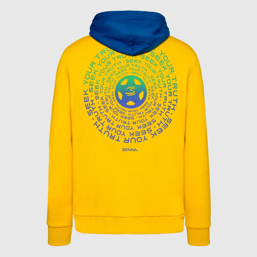 Ayrton Senna F1 Seek Your Truth Circle Hoodie - Gray Marle/Yellow Hoodies Ayrton Senna 