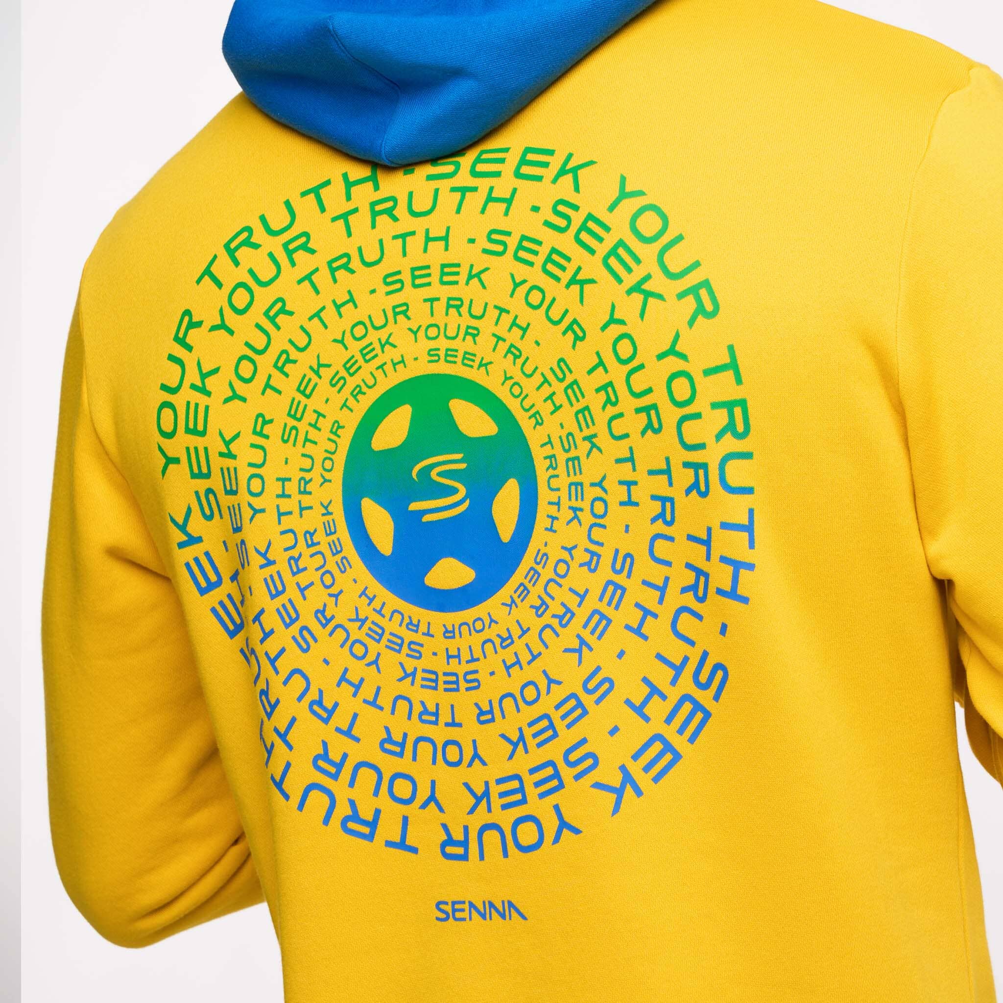 Ayrton Senna F1 Seek Your Truth Circle Hoodie - Gray Marle/Yellow Hoodies Ayrton Senna 