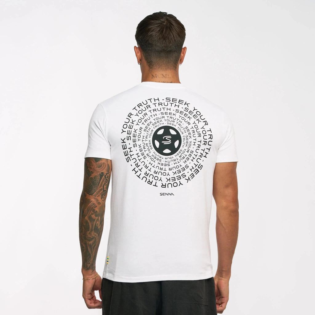 Ayrton Senna F1 Seek Your Truth Circle T-Shirt - White/Yellow T-shirts Ayrton Senna 