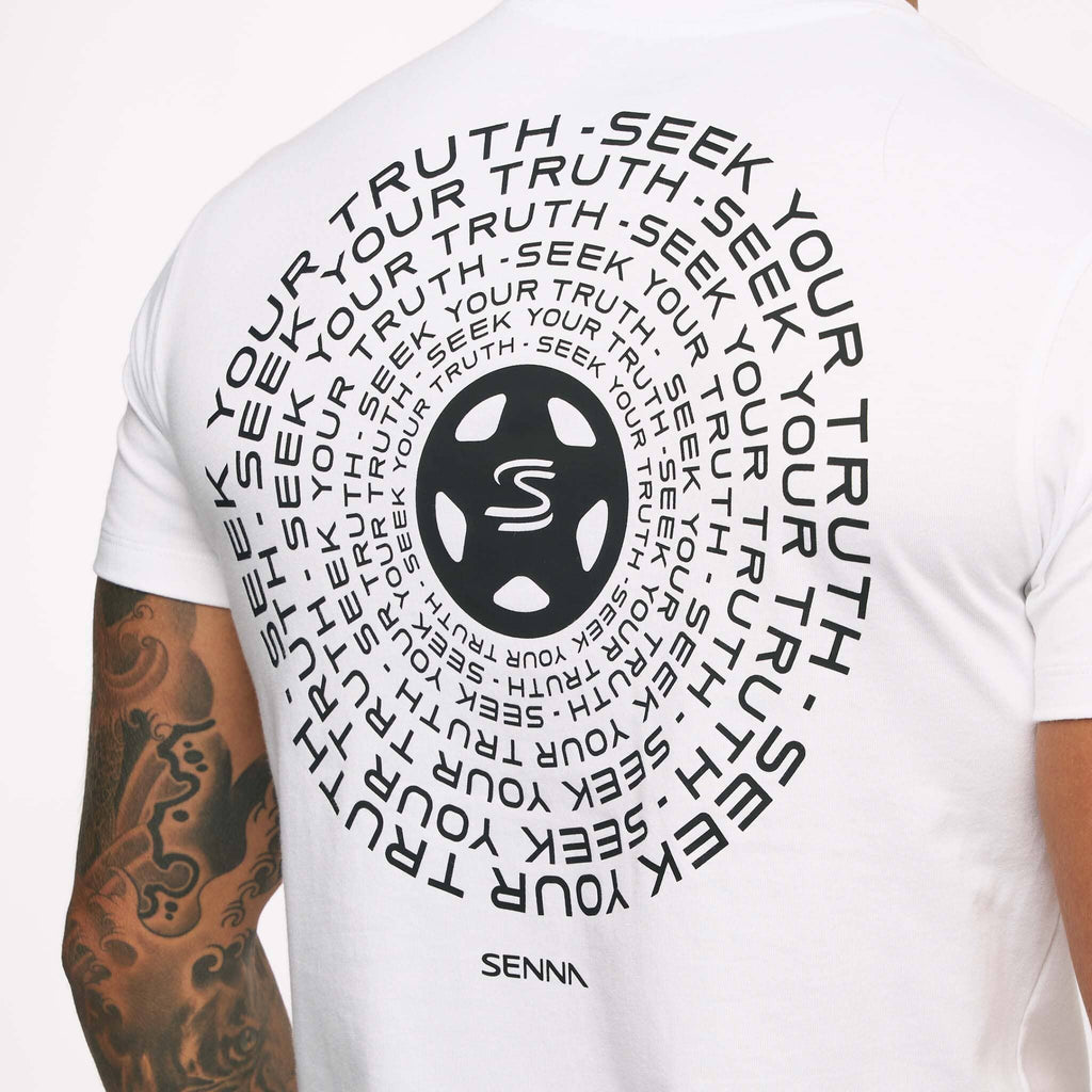 Ayrton Senna F1 Seek Your Truth Circle T-Shirt - White/Yellow T-shirts Ayrton Senna 