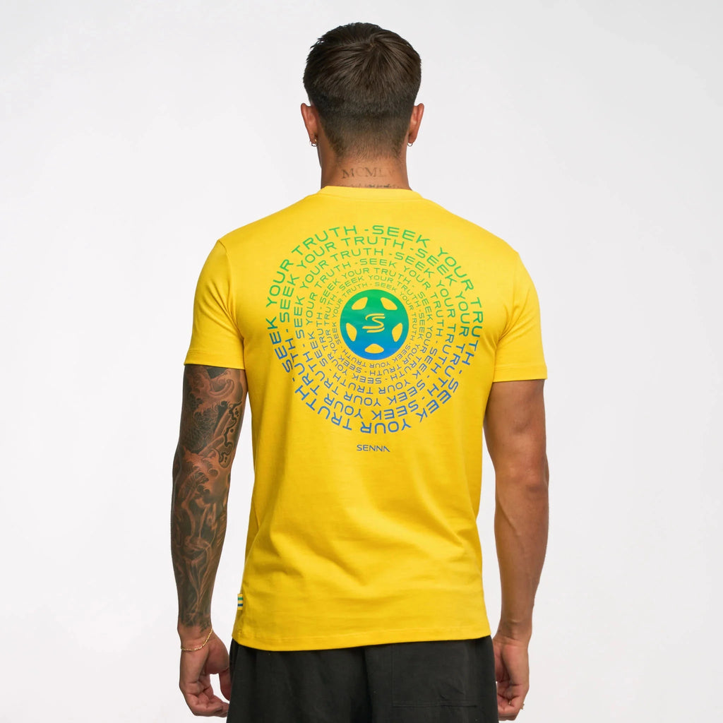 Ayrton Senna F1 Seek Your Truth Circle T-Shirt - White/Yellow T-shirts Ayrton Senna 