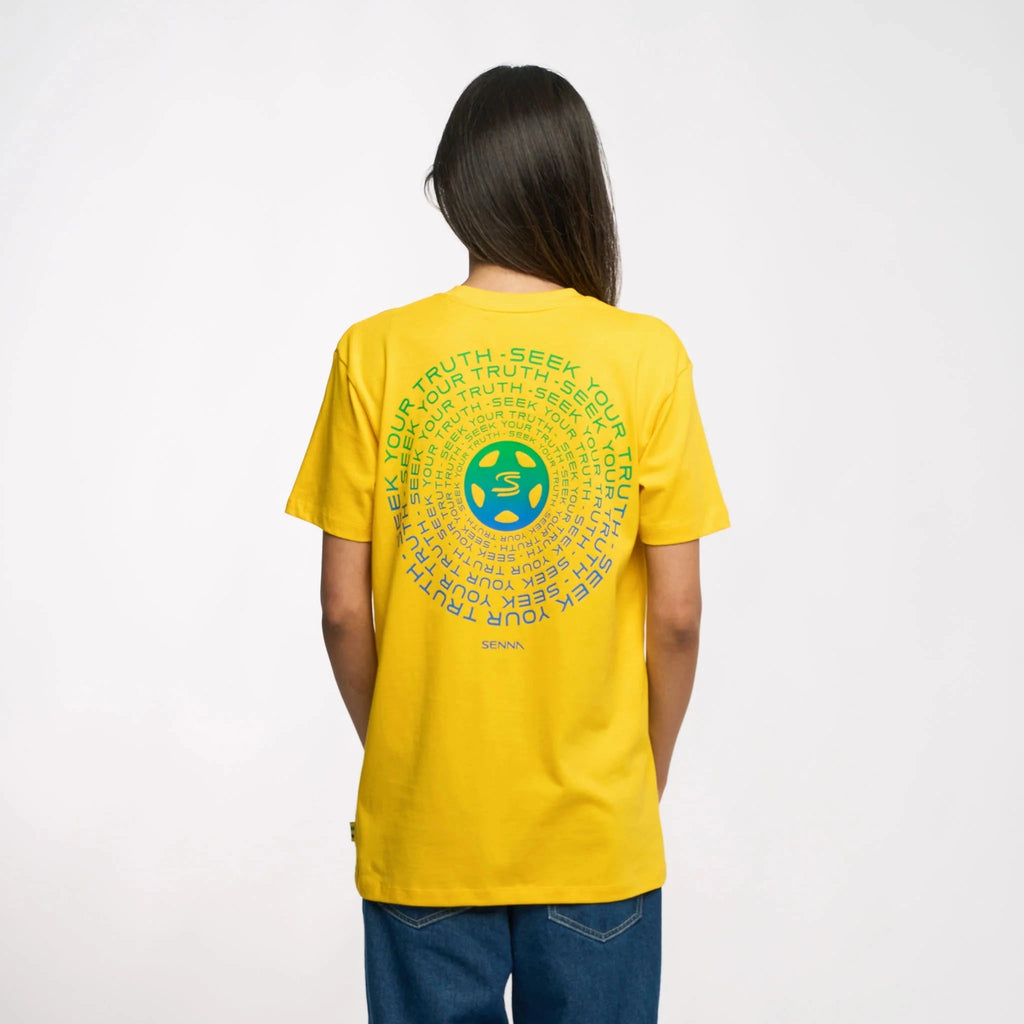 Ayrton Senna F1 Seek Your Truth Circle T-Shirt - White/Yellow T-shirts Ayrton Senna 